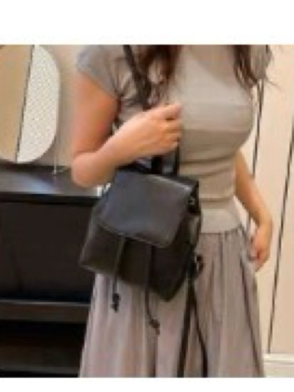 Minimal Black Leather-Style Women's Backpack